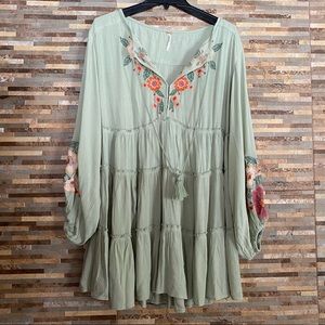 Free People Boho Dress Tunic XS  Puff Sleeve